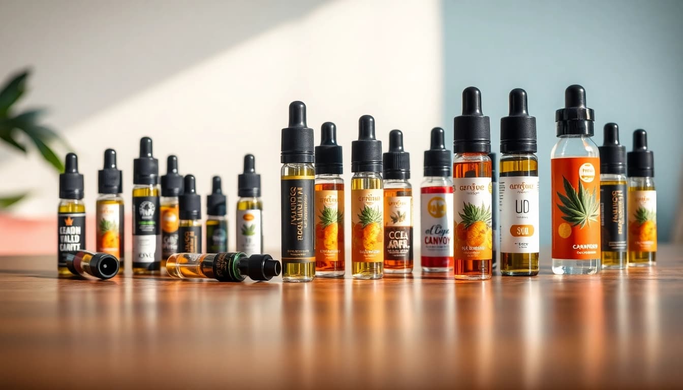 Buy Prefilled Vape Oil Cartridges UK showcased on a stylish wooden table with vibrant designs.