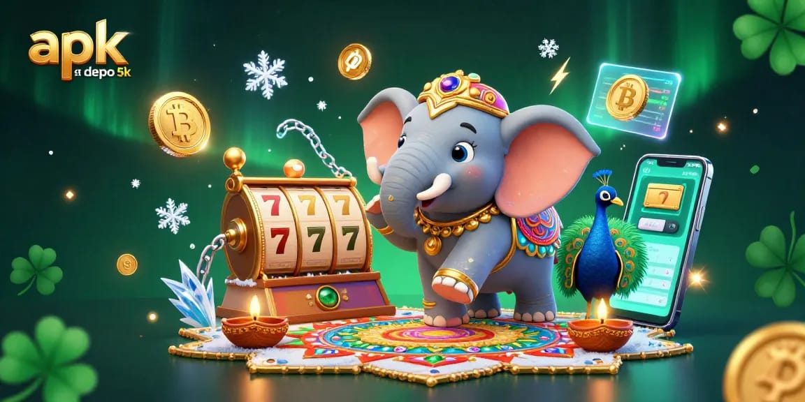 Boost your gameplay with apk slot depo 5k, featuring vibrant casino elements and crypto coins.