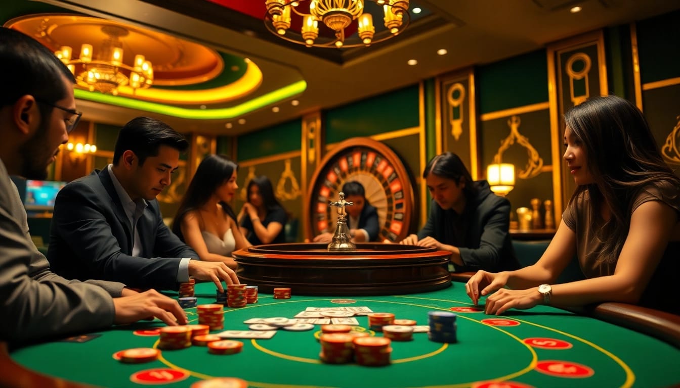 Engaged players at a luxurious casino table, highlighting 88i đăng nhập and excitement.
