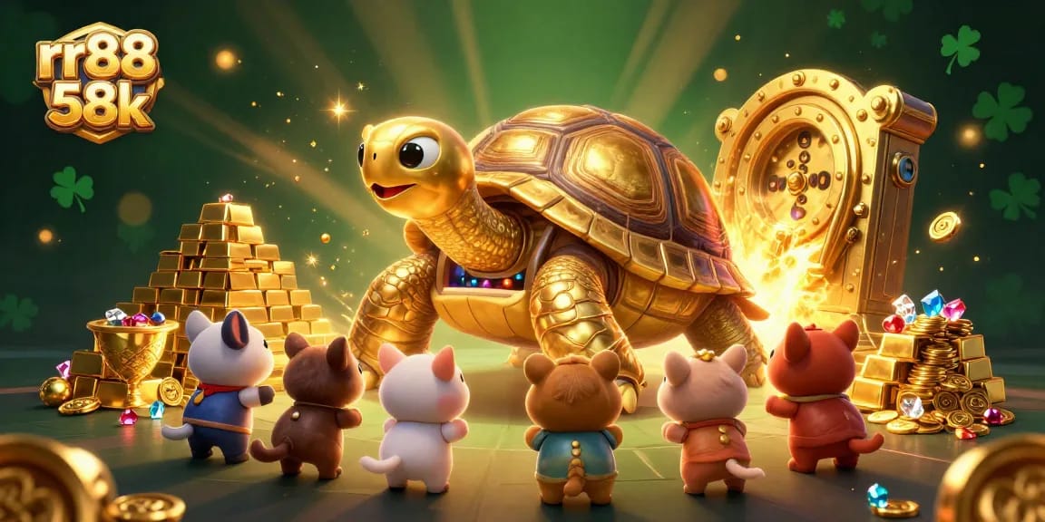 Exciting scene showcasing the rr88 58k gaming experience with a golden tortoise pinball machine and vibrant casino elements.