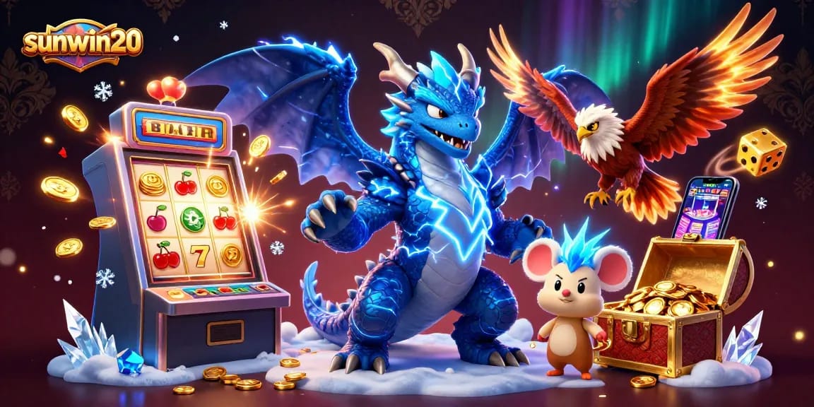 Engage with thrilling wins at sunwin20 with a spectacular 3D casino illustration showcasing electrifying characters and vibrant game elements.