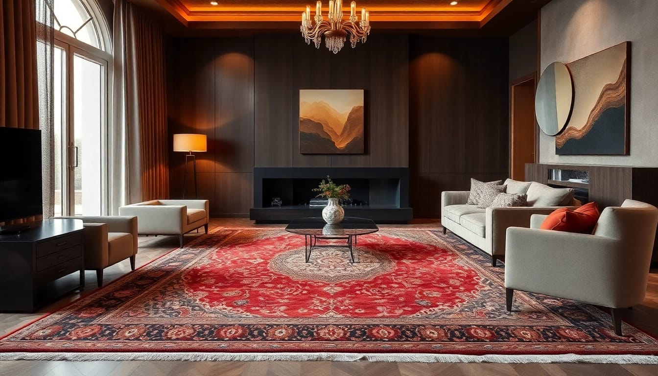 Showcase a Tappeto persiano Milano with intricate designs adorning a stylish living space.