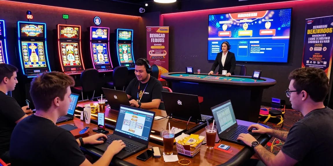 Exciting gaming environment at non UK casinos featuring players interacting at https://dsam.org.uk, vibrant digital displays and live dealer.