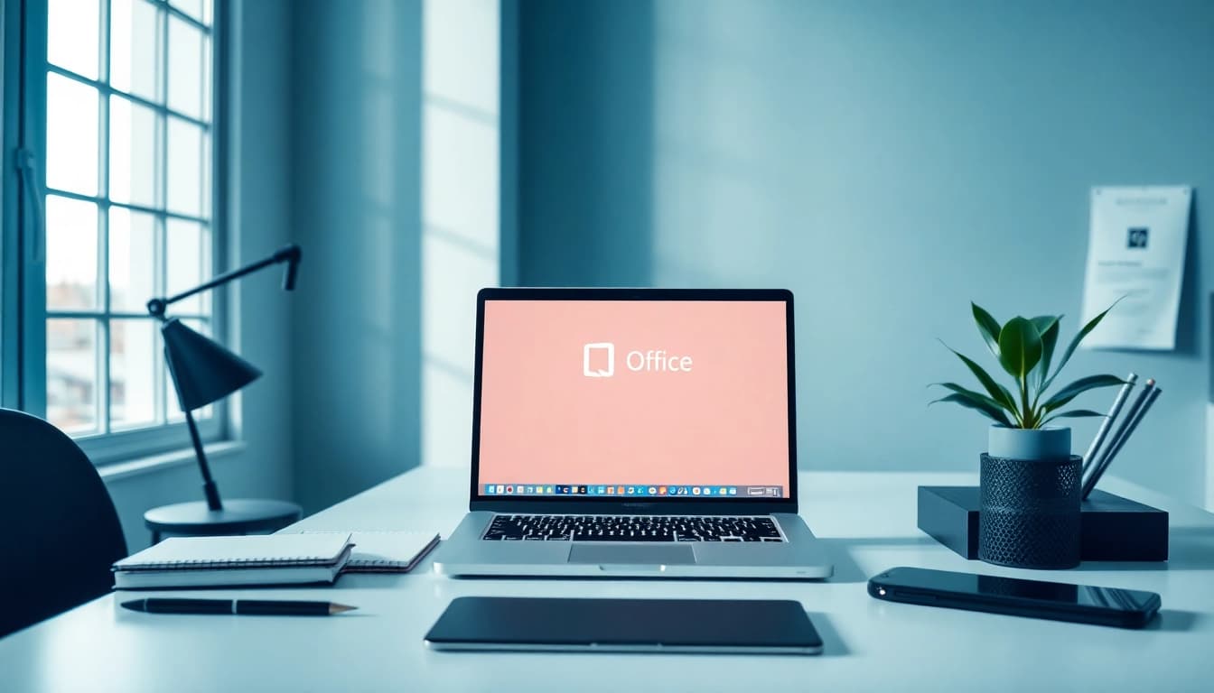 在笔记本电脑上展示 WPS Office 界面的现代化工作区,推动生产力与效率。