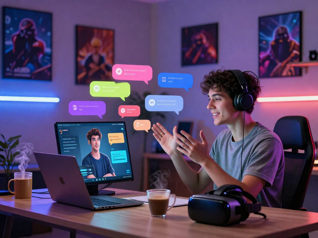 Engaging scene of a person using porn ai chat in a modern gaming setup.