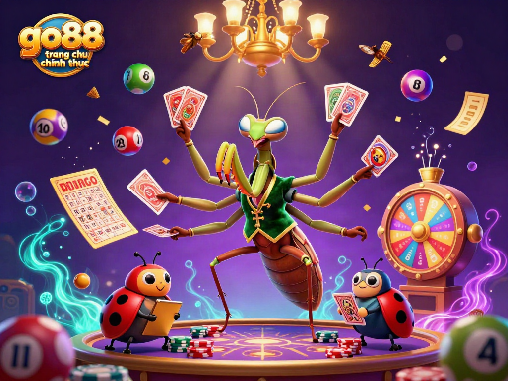 Engage with go88 trang chu chinh thuc in a vibrant online casino illustration filled with dynamic game elements.