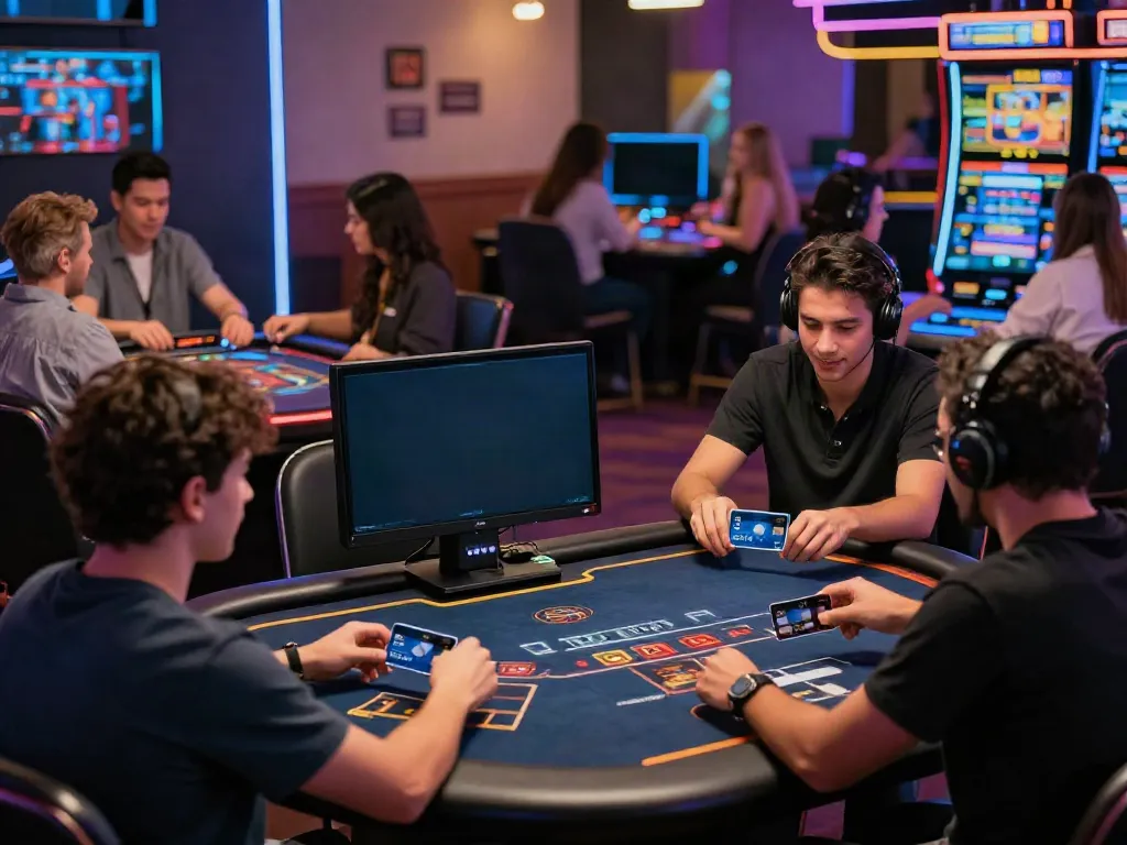 Excited players enjoying games at casinos that accept credit card, showcasing vibrant gaming atmosphere.