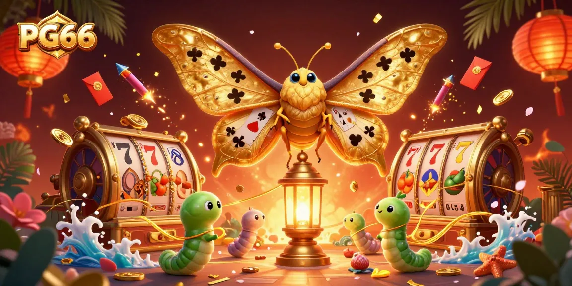 Experience thrilling slots gameplay with PG66's vibrant 3D casino illustration showcasing jackpot features.
