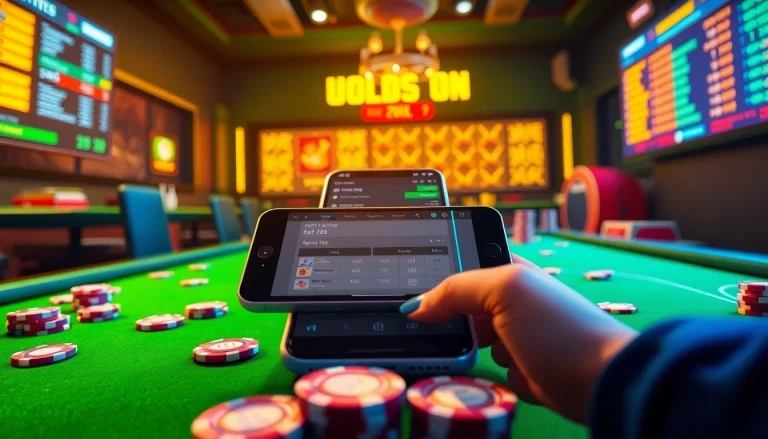 Engage in thrilling sports betting at https://ii69vn.com/, featuring a smartphone and vibrant casino elements.