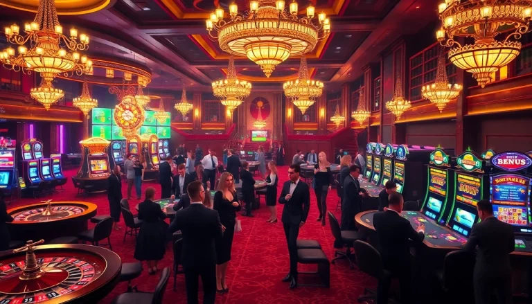 Exciting scene at a casino with high-stakes poker tables showcasing thrilling moments at https://bet888.solutions/.