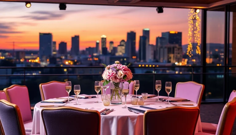 Delightful scene of event companies Birmingham planning a sophisticated gathering with floral centerpieces.