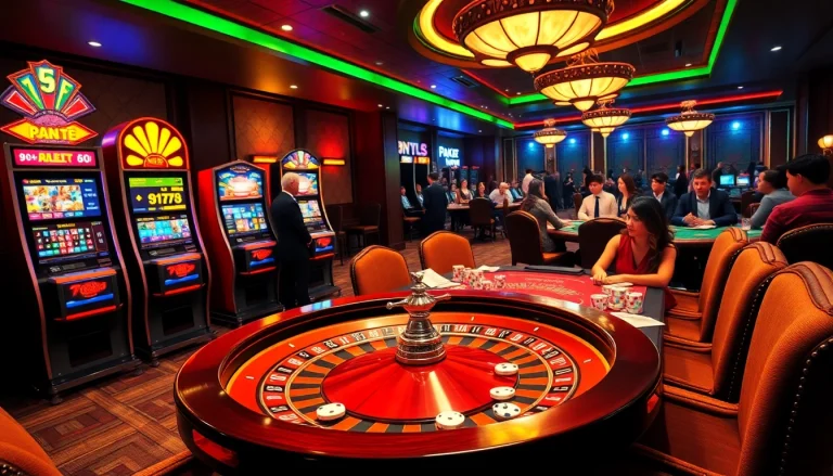Experience the thrilling atmosphere of https://78win.productions/ with vibrant slot machines and poker tables filled with action.