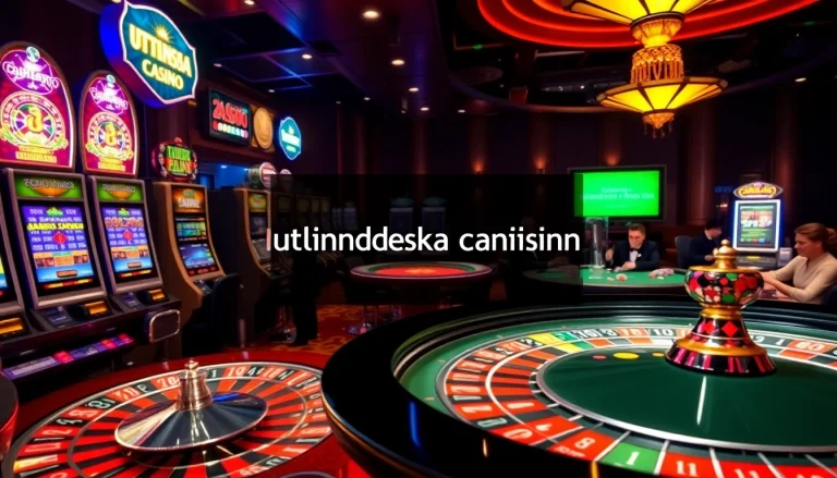 Utländska casinon depict an exciting roulette game with players and vibrant slot machines.