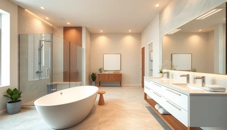 The modern bathroom remodeled by a skilled Bathroom Remodeling Contractor showcases elegant design and comfort.