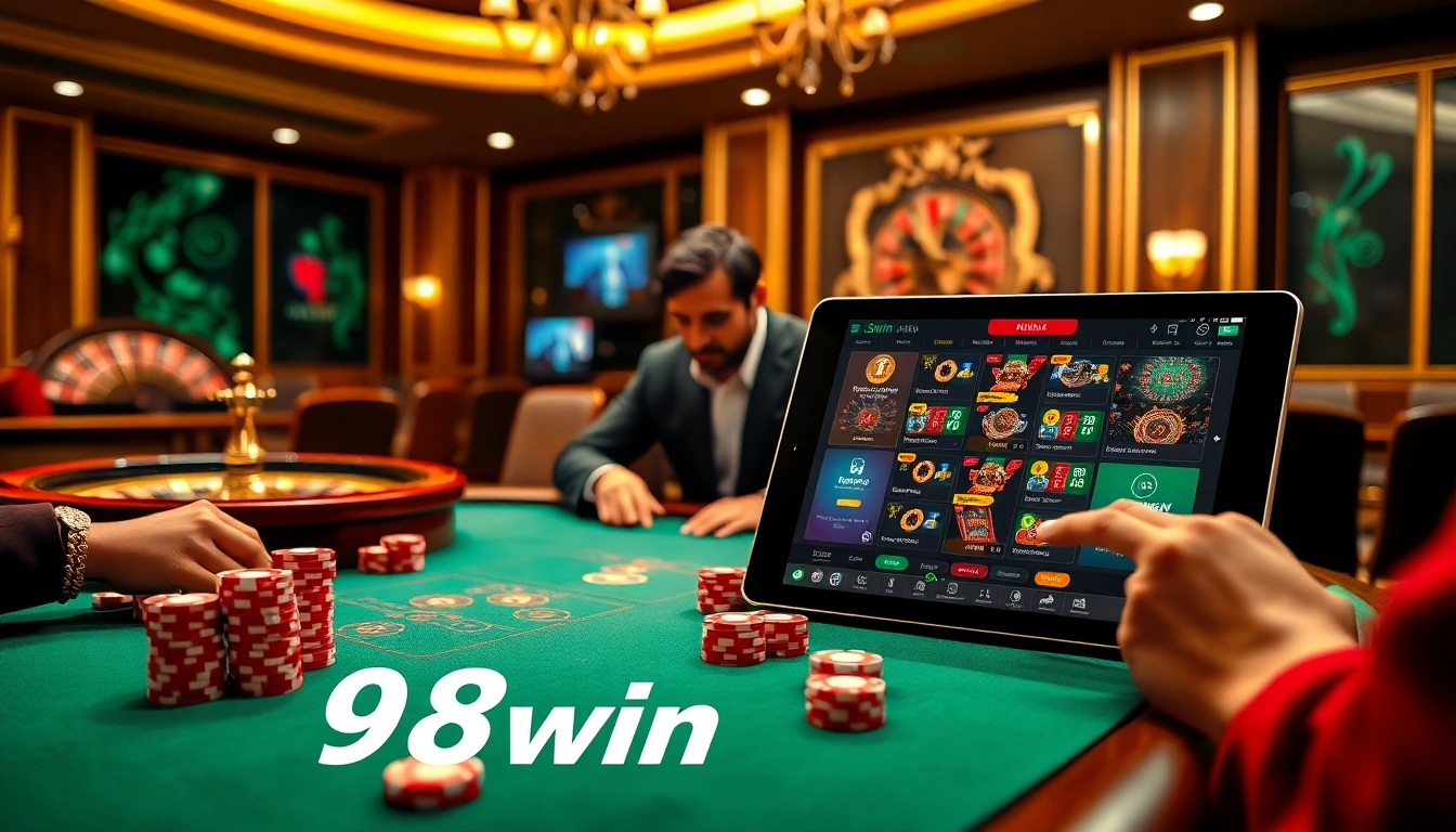Engage in thrilling games at link 98win with a vibrant casino table and expert players.