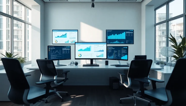 Logo Tiger lisans yenileme workspace showcasing innovative ERP solutions with high-tech monitors.