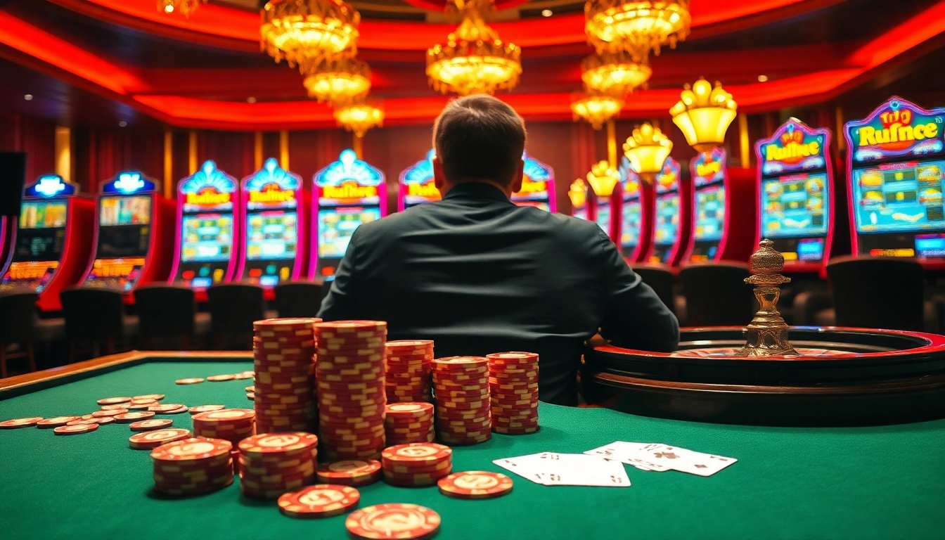 KJC serves professional gamblers at a luxury casino table, showcasing high-stakes poker chips and vibrant cards.