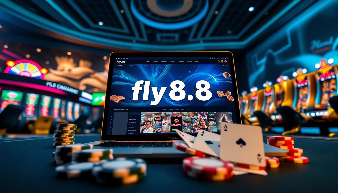 Engaging visual of an online gambling experience at fly88.com featuring vibrant casino games.