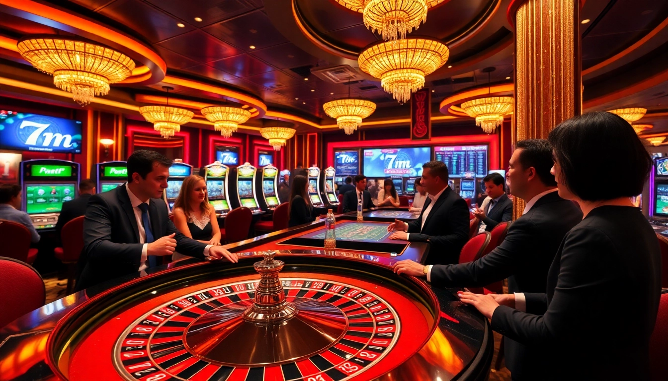 Experience the thrill of 7m betting action with vibrant casino tables and engaging gamblers.