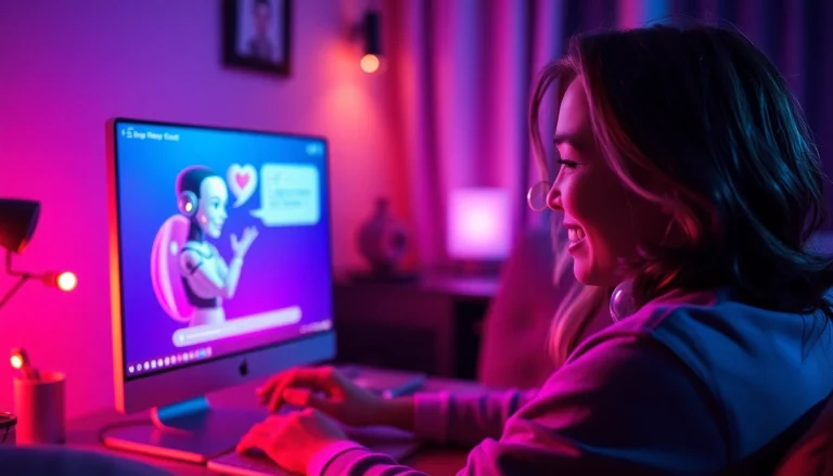 Engaging in intimate ai sex chat with a friendly chatbot in a cozy digital setting.