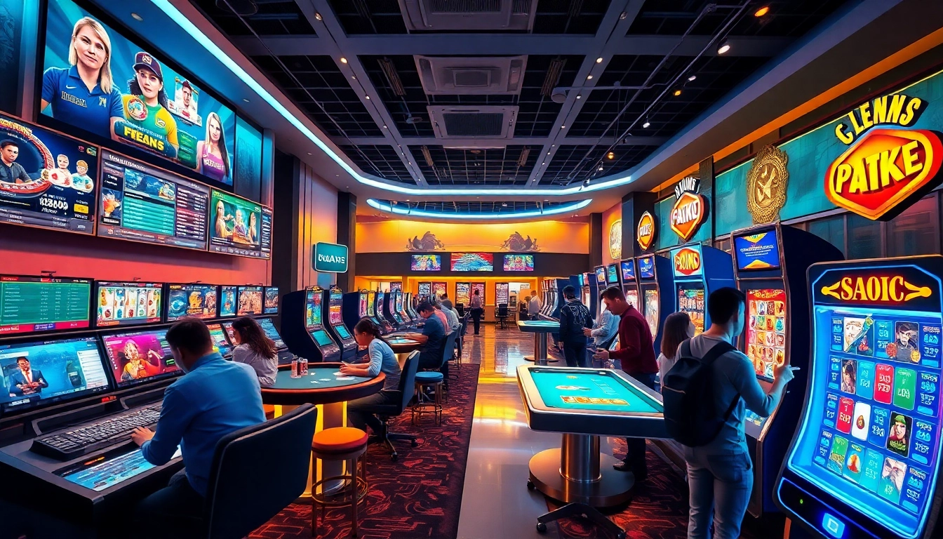 Engaging scene of online gambling with 789f featuring modern games and vibrant atmosphere.