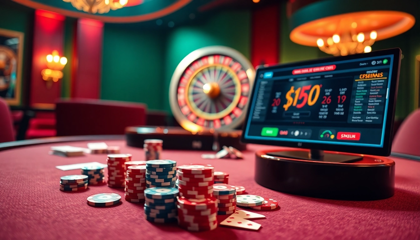 Experience the excitement of win55 at a luxurious casino table with poker chips and cards.