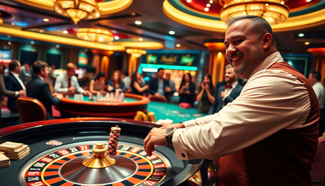 Players enjoying thrilling games at THABET's luxurious casino gaming tables.