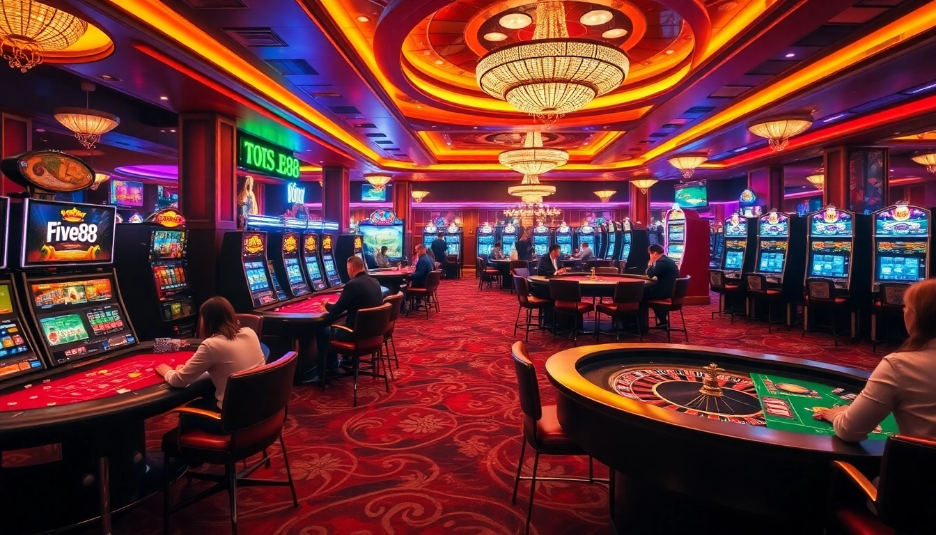 Experience the thrill of winning at five88's exciting casino with dynamic tables and vibrant gaming elements.