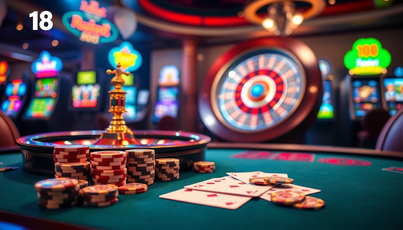 F168 players enjoy thrilling casino games at a luxurious gaming table with vibrant roulette and cards.