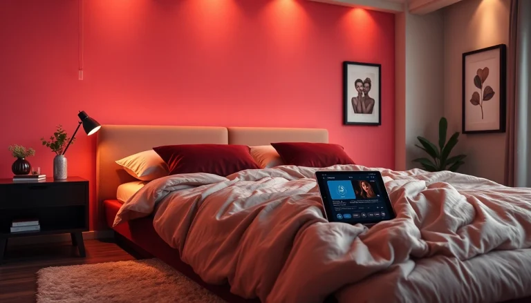 Cozy urban bedroom ambiance with soft lighting and AI chat elements for sex ai exploration.