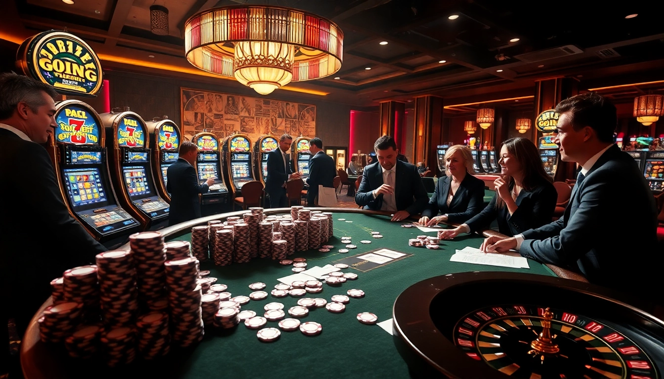 GO88 poker table overflowing with chips in a vibrant casino environment with thrilling gaming action.