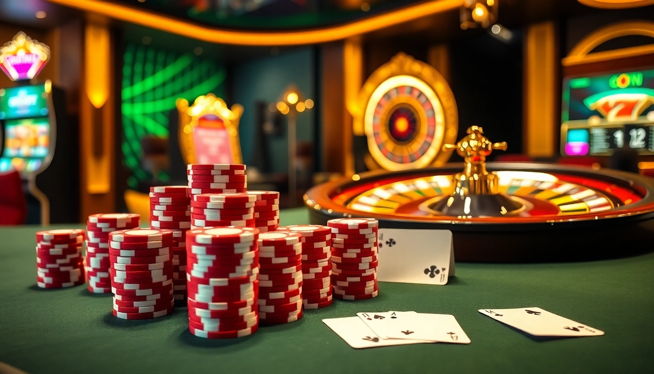 Join the thrill of gambling at https://f8bet.bargains/ with poker chips and cards on an elegant table.