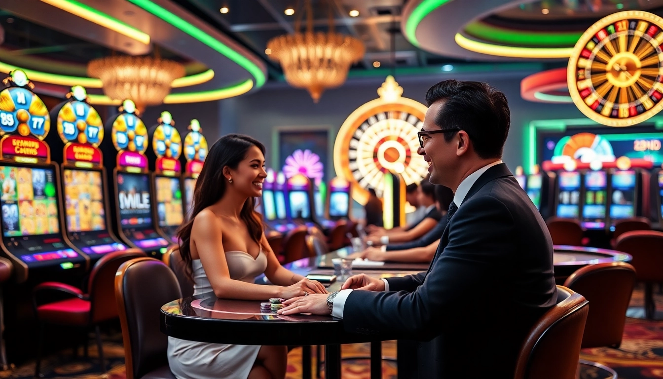 Experience thrilling Slot Online gaming with vibrant machines and players in a luxurious casino setting.