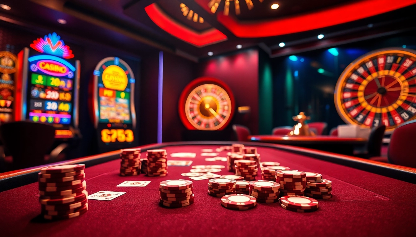 Experience a thrilling 33WIN moment at a luxurious casino poker table filled with chips and cards.