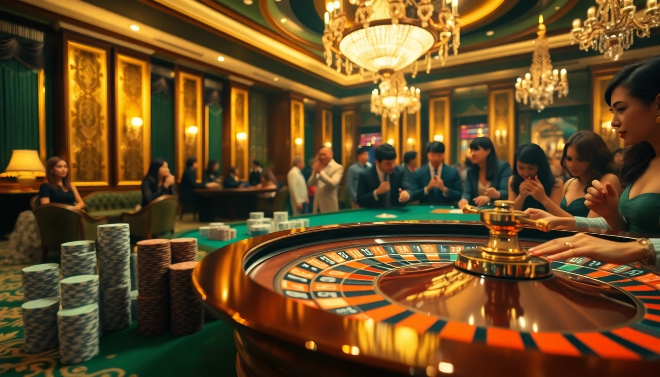 Excited players around a roulette table at https://rr88csn.com/, showcasing thrilling casino ambience.