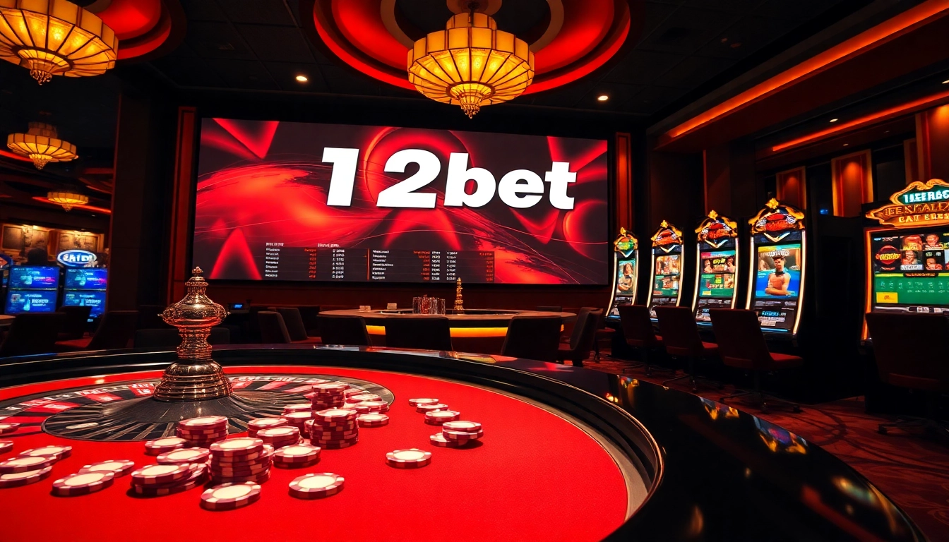 Experience thrilling gameplay with 12bet at a lavish casino table filled with chips and a charming dealer.