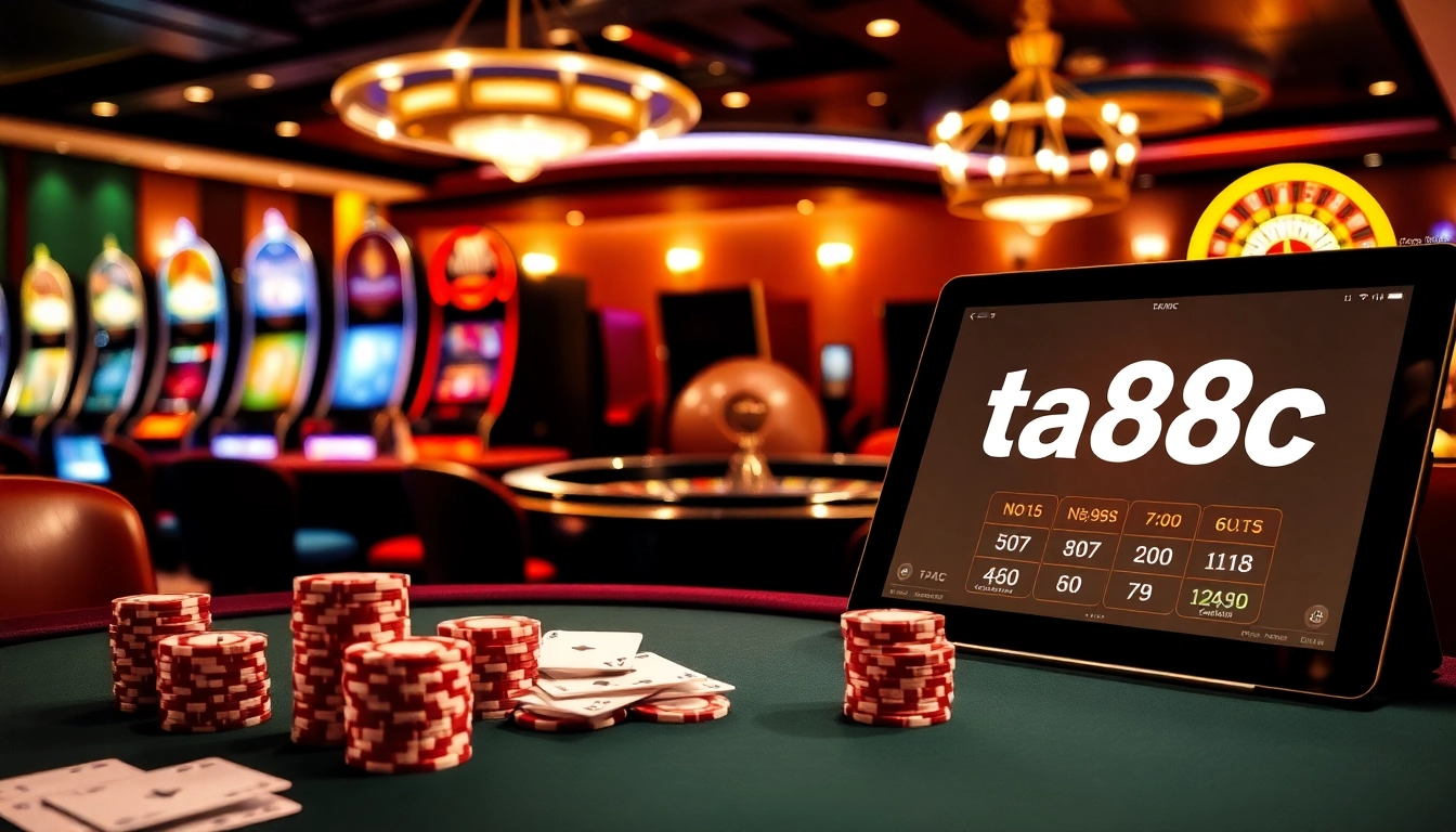 Experience the thrill of ta88c with vibrant poker tables and lively casino visuals.