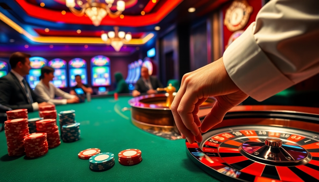 Experience the thrill of tv88 at a luxury casino with dynamic poker gameplay and vibrant roulette action.