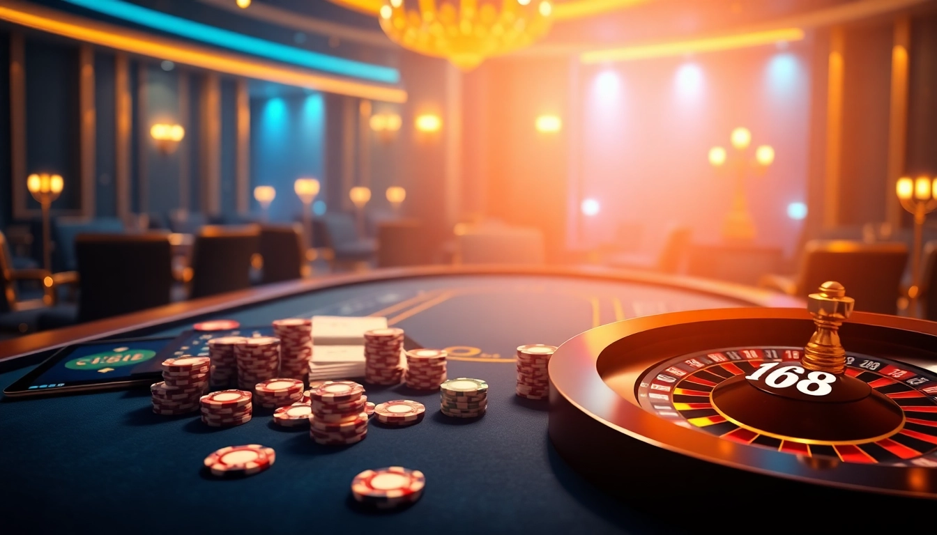 C168 online casino scene with luxurious poker table and dynamic atmosphere.