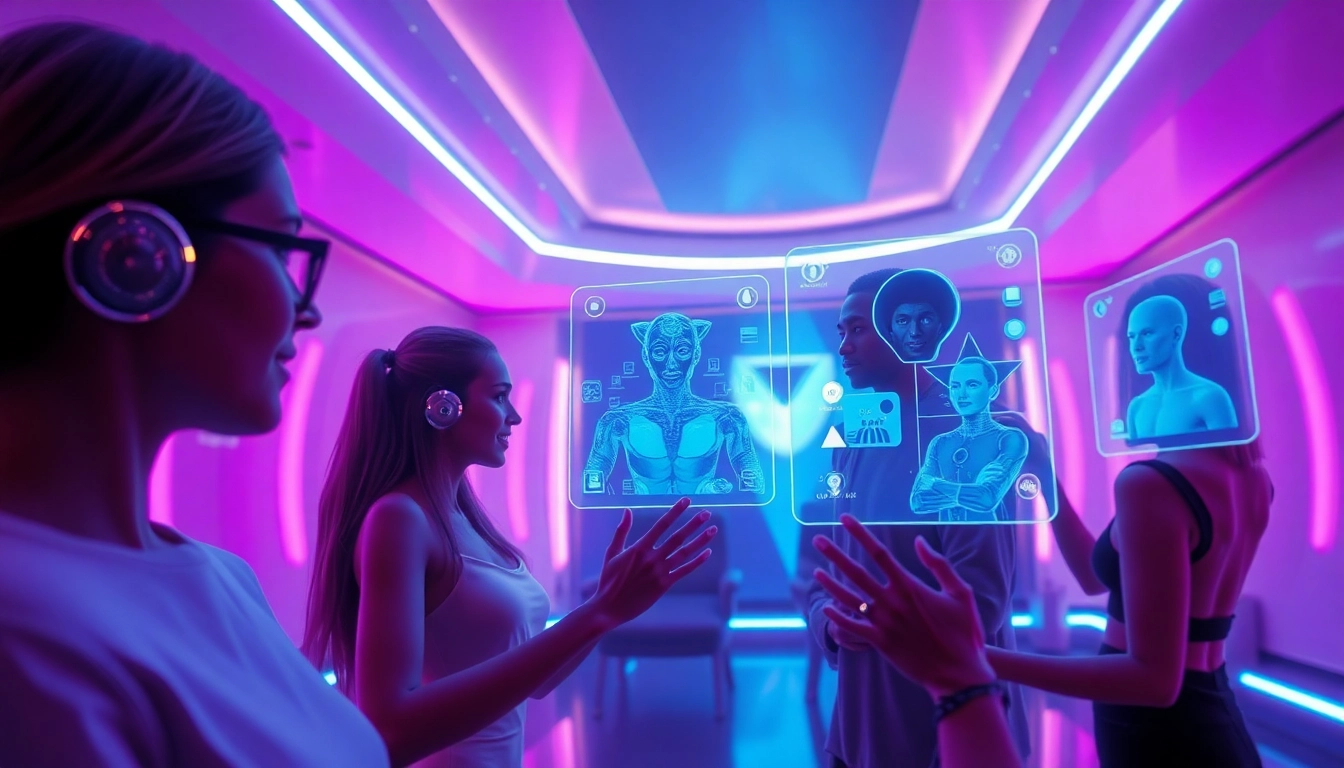 Interactive scene featuring free nsfw ai chatbots in a futuristic environment, showcasing vibrant lighting and engaging user interfaces.