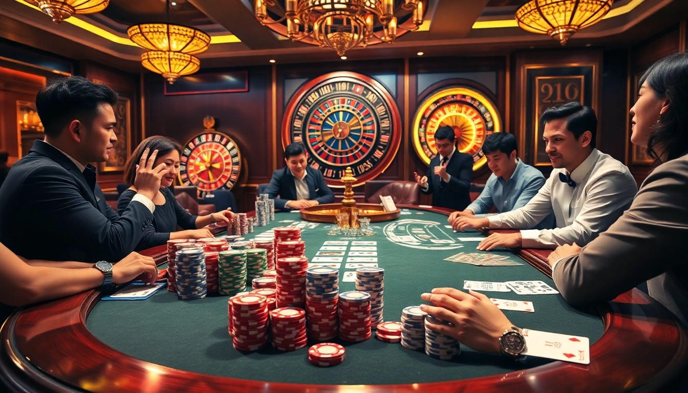 Bancadoithuong.observer showcases a vibrant casino scene with colorful poker chips and an elegant atmosphere.