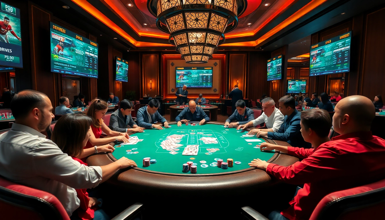 Players enjoying a thrilling betting experience at PS99 thể thao casino table, showcasing excitement and professionalism.