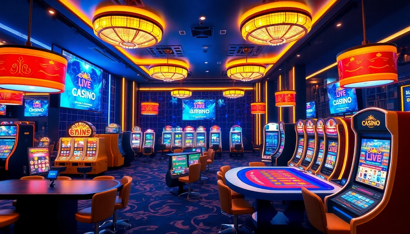 Experience Lauthaitv's vibrant online casino environment with engaging gaming tables and bright slot machines.