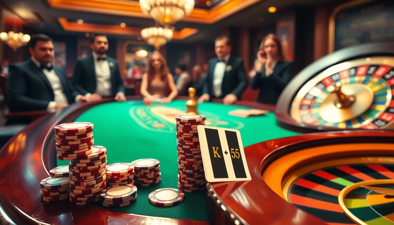 Engage in high-stakes gambling with KK55, vibrant poker chips, and an exciting casino atmosphere.