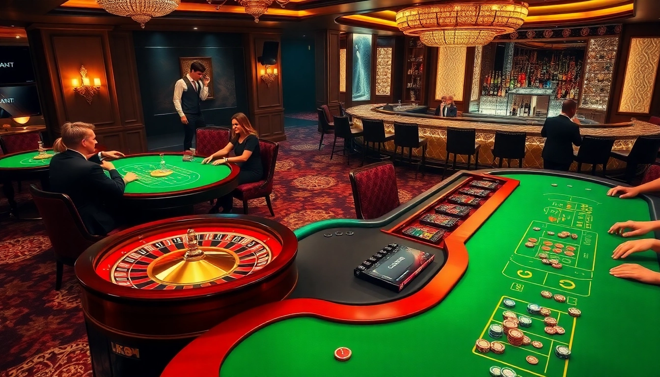 Experience the excitement of gambling at https://lc88.art/ with luxury casino tables and vibrant roulette wheels.