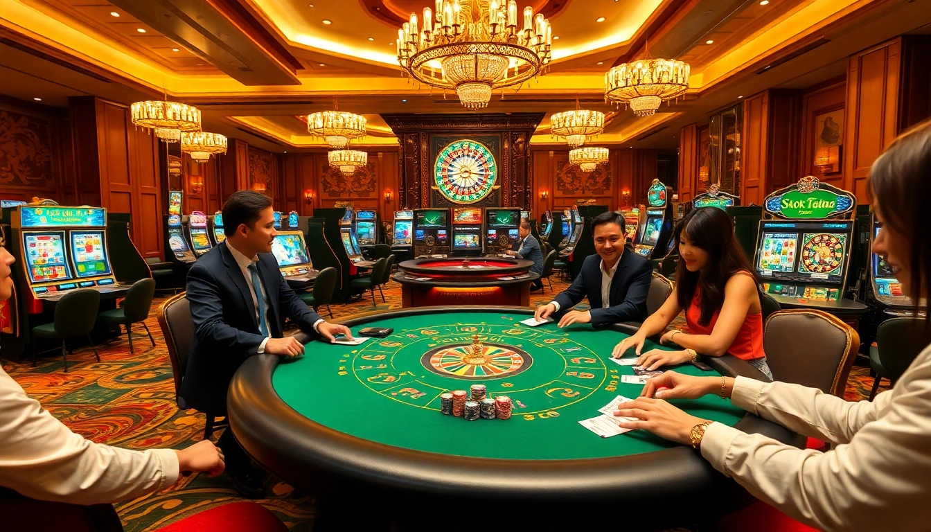 Play poker in a luxurious casino environment at S8OK COM with vibrant colors and professional attire.