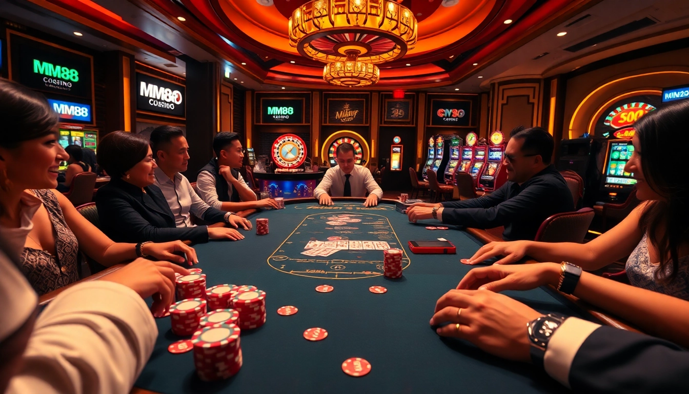 Play dynamic games at MM88 casino with vibrant poker chips and an exciting atmosphere.