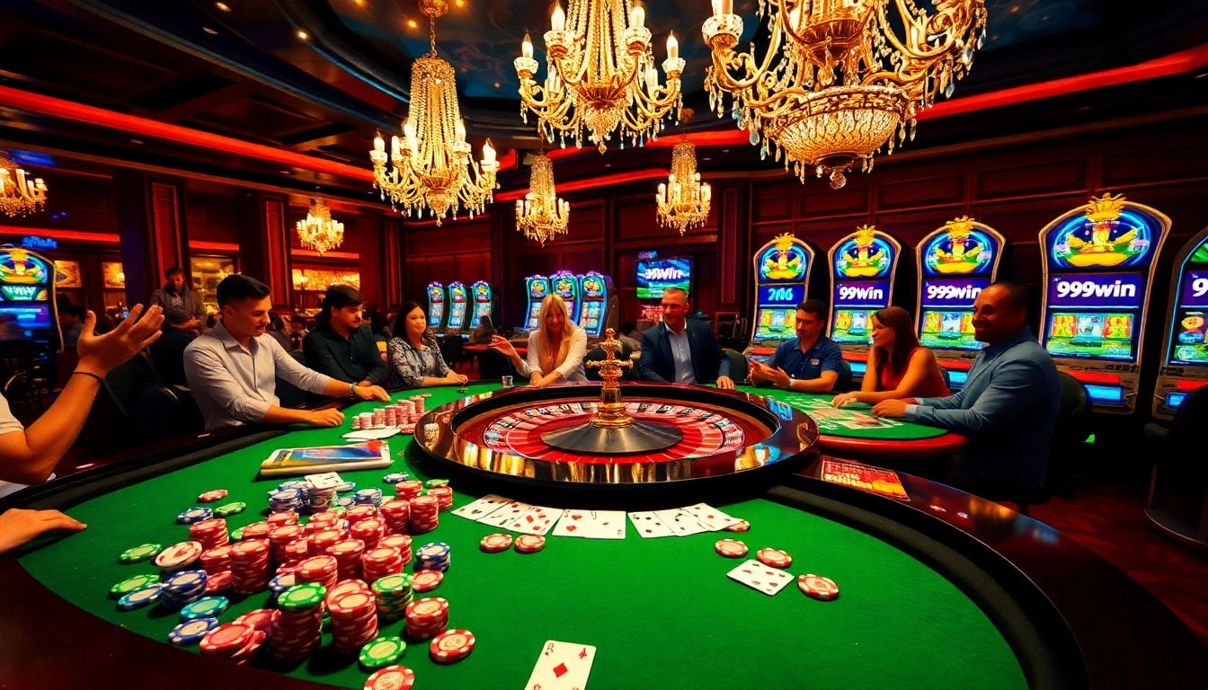 Experience the excitement of 99win as players strategize at a vibrant casino table.