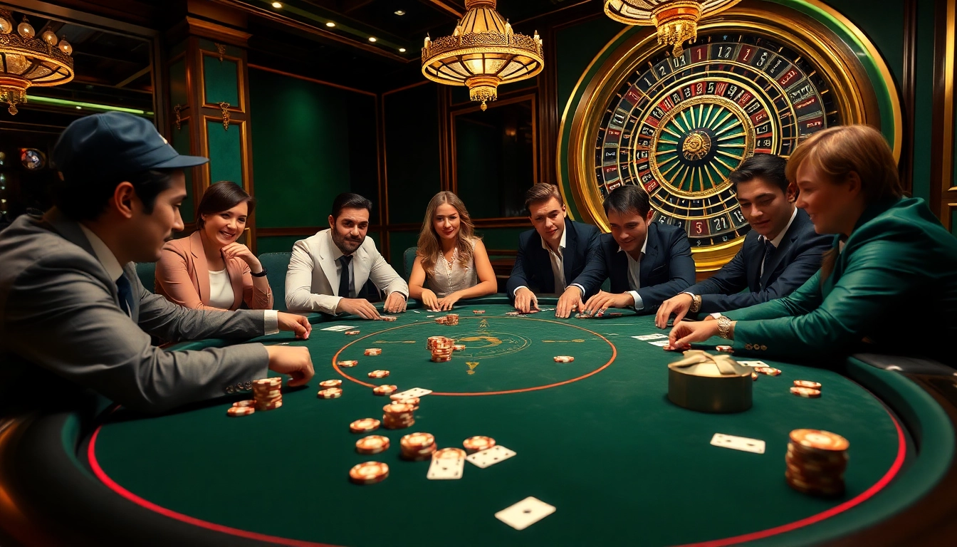 Experience the thrill of poker at Kp88.com with engaging players, luxurious decor, and vibrant gambling elements.