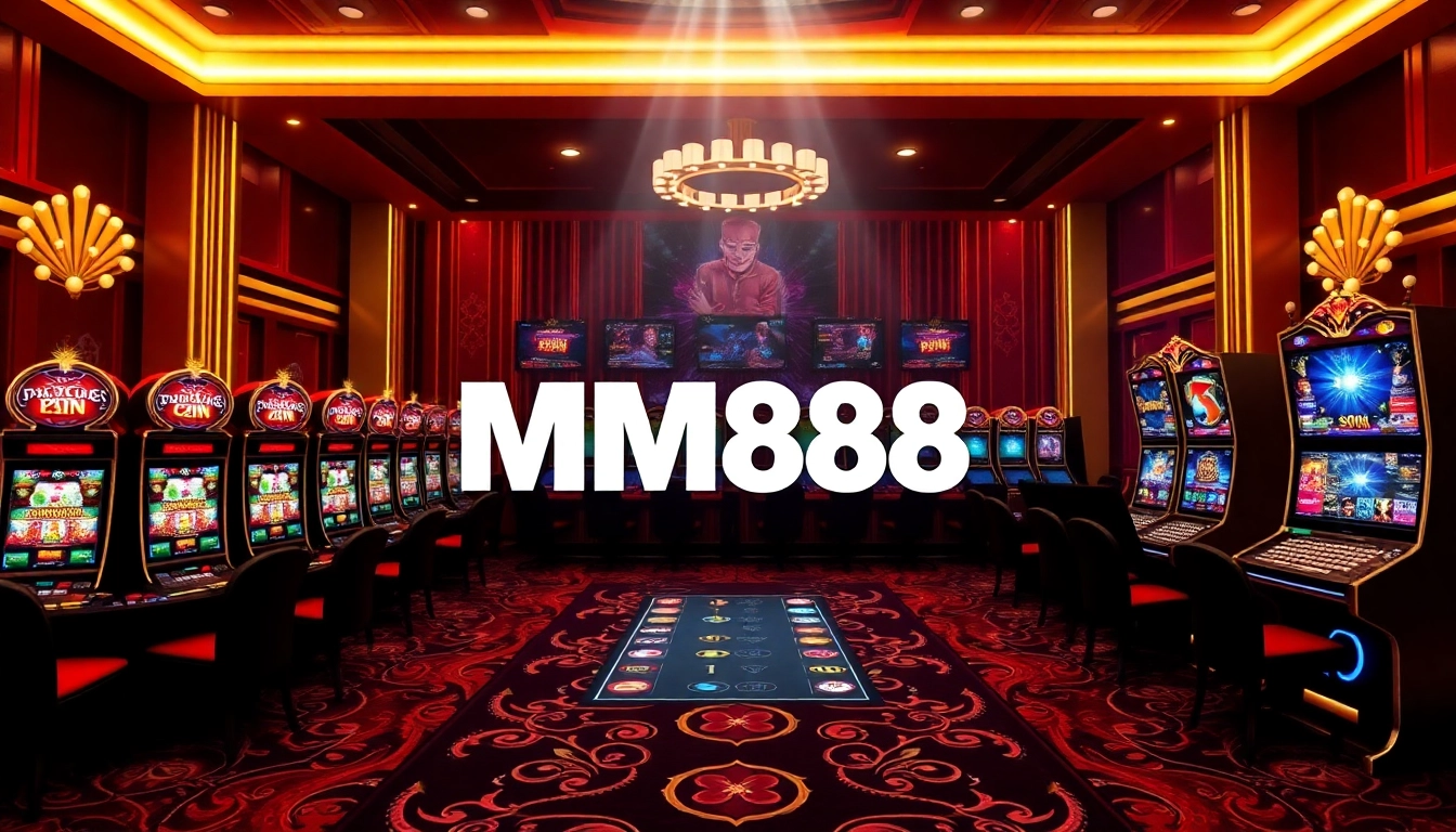 Exciting gaming experience at MM88 with vibrant casino backdrop and joyful players.